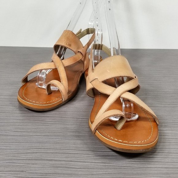 Lucky Brand Ellsona Flat Sandal, Tan Leather, Womens Size 6.5 M / 36.5 - Picture 4 of 14